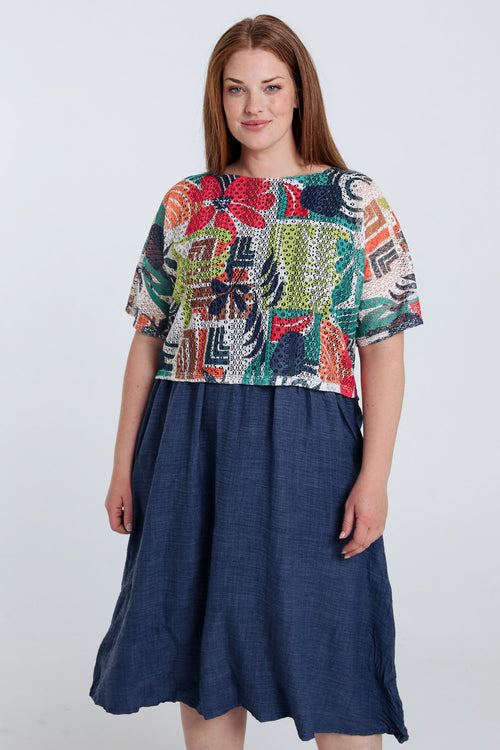 Langes 2-in-1-Kleid mit Blumenmuster-Paprika-1
