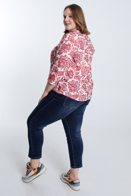 Besticktes T-Shirt mit Blumenprint-Paprika-2