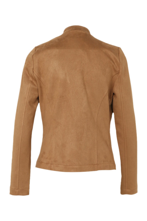 Kurze, unifarbene Motorradjacke in Wildlederoptik-Paprika-11