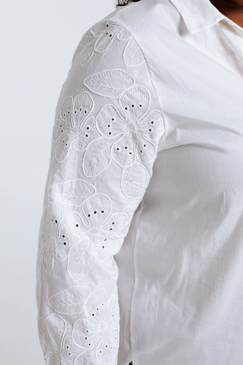 Chemise en coton avec manches brodées-Paprika-4