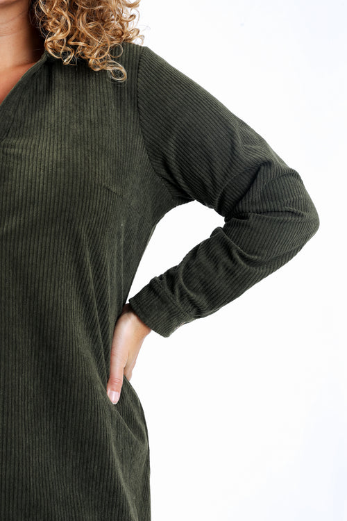 Unifarbenes kurzes Kleid aus Cordvelours-Paprika-4