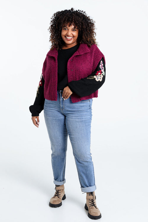 Kurze, unifarbene, ärmellose Strickjacke mit Stehkragen-Paprika-9