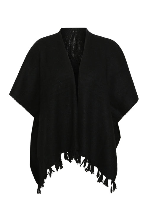 Einfarbiger Poncho mit Fransen-Paprika-2