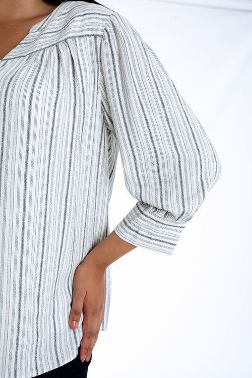 Bluse aus gestreiftem Viskose-Leinen-Paprika-4