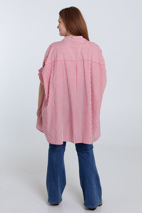 Oversized gestreifte Baumwollbluse mit Stickereien-Paprika-2