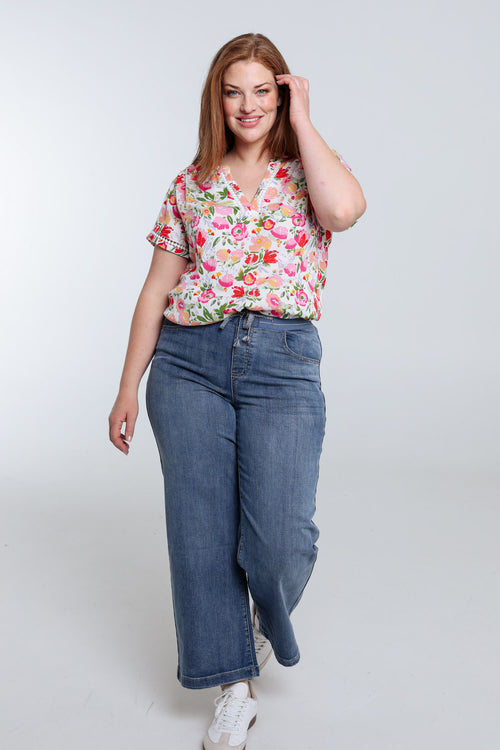 Bluse aus bedruckter Viskose mit floralem Muster-Paprika-9