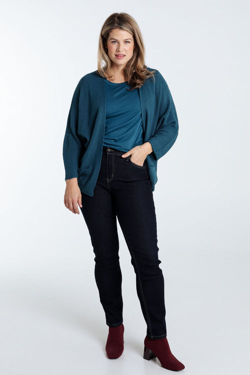 Langer unifarbener Cardigan aus Reiskorn-Paprika-7