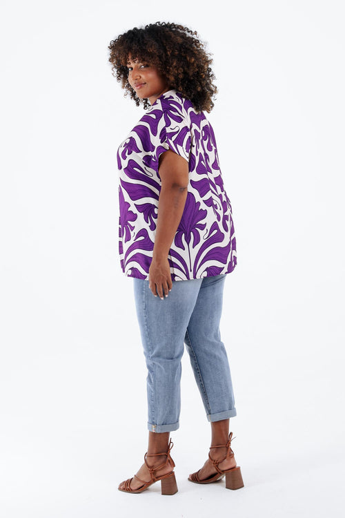 Bicolor Bluse mit floralem Druck-Paprika-2