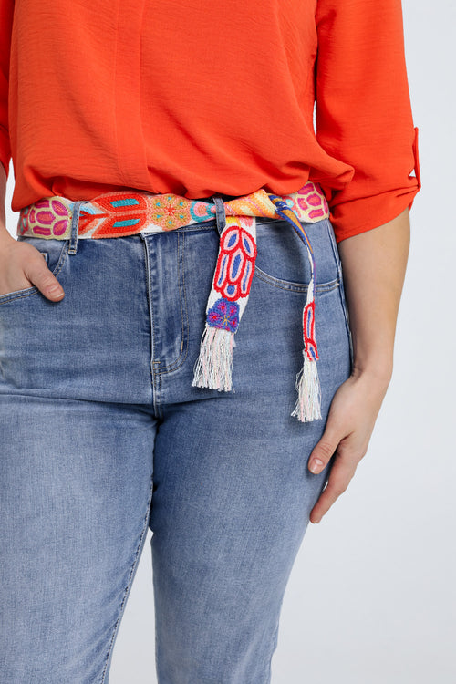 Slimfit-Jeans 3/4 mit Gürtel-Paprika-4