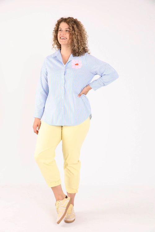 Gestreifte Bluse aus Baumwolle mit Blumenmuster-Paprika-9