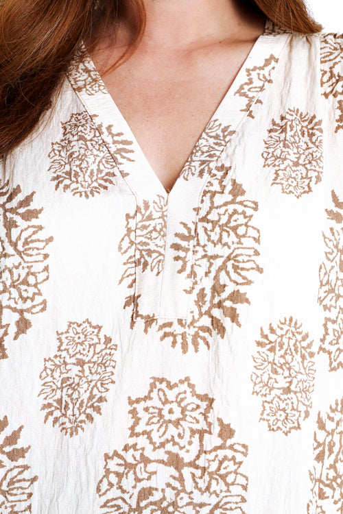 Bluse aus bedruckter Viskose mit Netzrücken-Paprika-4