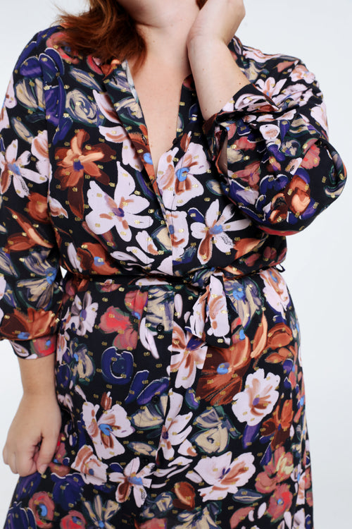 Robe chemise à fleurs avec lurex-Paprika-4