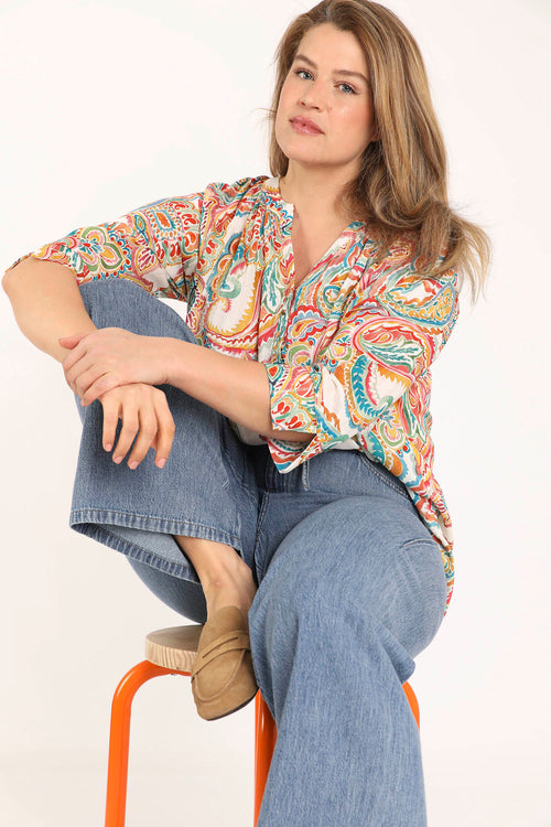 Bluse aus bedrucktem Viskose mit Paisley-Muster-Paprika-8