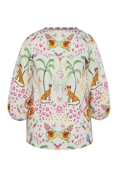 Bluse aus Viskose mit Tiger- und Blumenmuster-Paprika-3