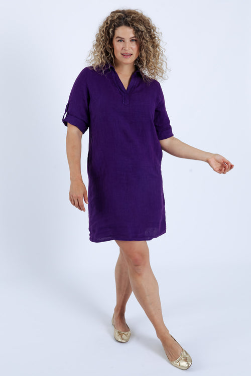 Einfarbiges Leinen-Tunika-Kleid-Paprika-9