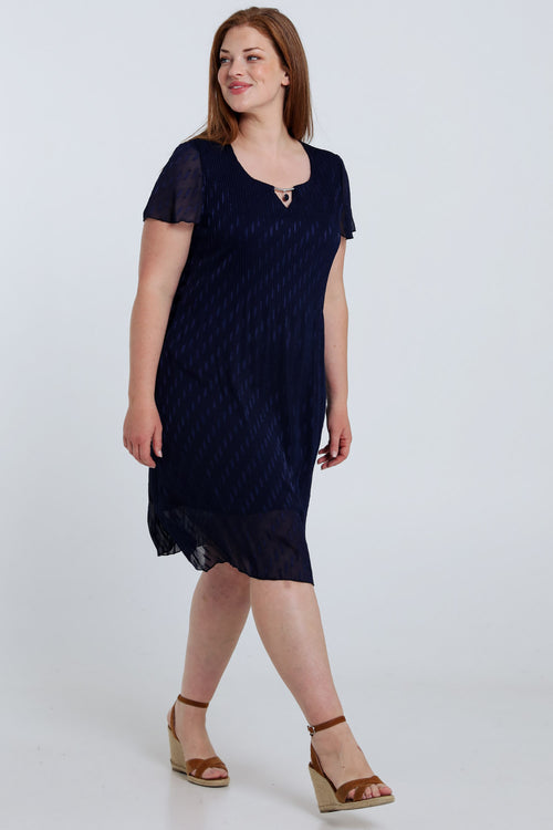 Kurzes einfarbiges Kleid aus plissiertem Voile-Paprika-8