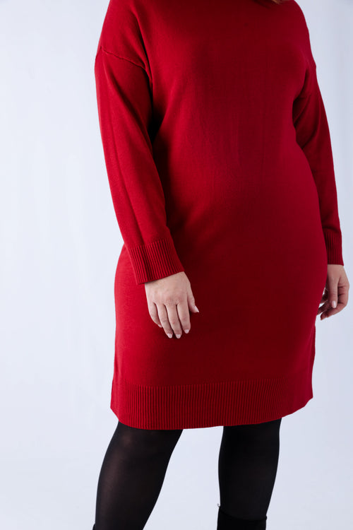 Einfarbiger Strickkleid-Paprika-5