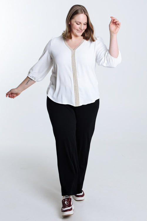 Einfarbige Bluse mit goldener Borte-Paprika-9