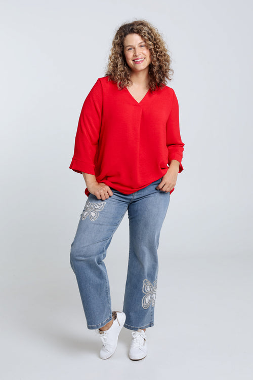 Locker geschnittene, unifarbene Bluse-Paprika-9