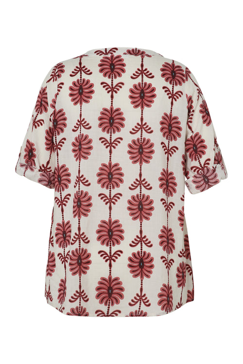 Bluse mit Durchbruchdetails und zweifarbigem Druck-Paprika-11