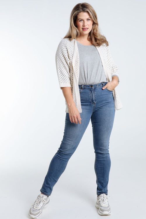 Lange, unifarbene Ajour-Strickjacke aus Wolle-Paprika-8