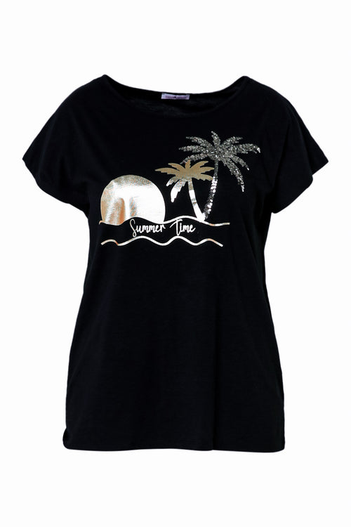 T-Shirt aus Baumwolle mit Folien-Print von Palmen und Pailletten-Paprika-10