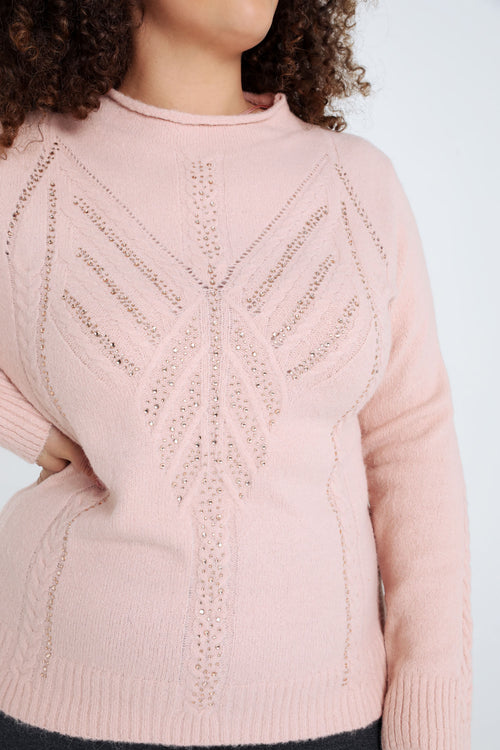 Unifarbener Pullover mit Kabel- und Strassdetails-Paprika-5