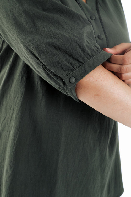 Einfarbige Bluse aus Baumwolle-Paprika-5