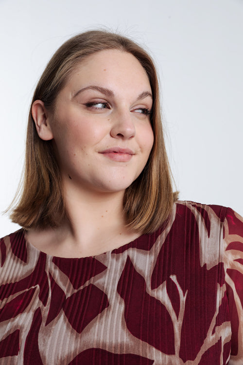 Blouse plissée imprimé graphique-Paprika-3