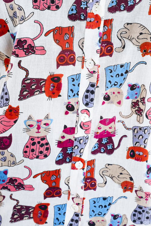 Bedruckte Bluse aus Baumwolle mit Katzenmotiv-Paprika-3