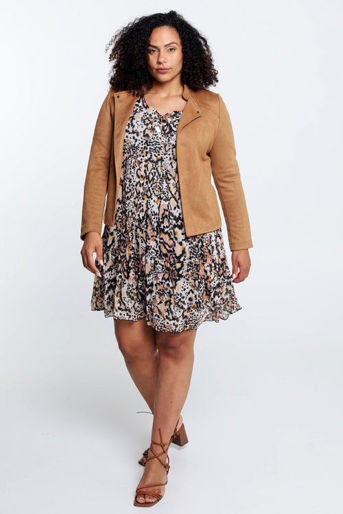 Kurze, unifarbene Motorradjacke in Wildlederoptik-Paprika-8