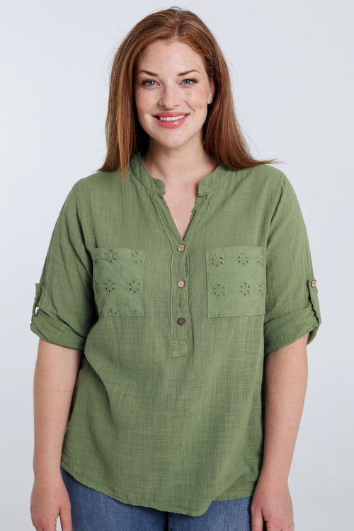 Bluse aus einfarbigem Baumwollvoile-Paprika-4