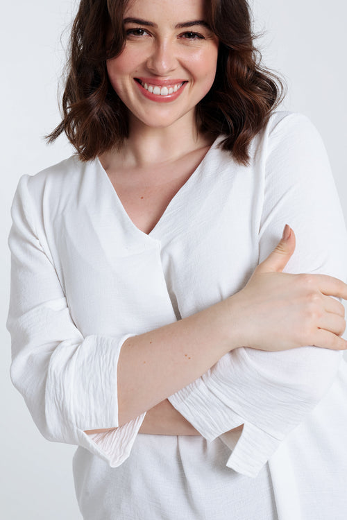 Locker geschnittene, unifarbene Bluse-Paprika-5