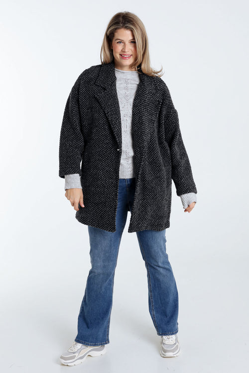 Kurze, unifarbene Jacke aus gesprenkeltem Stoff mit Wolle-Paprika-7