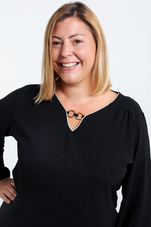 Unifarbenes T-Shirt mit Lurex und Schmuckbesatz-Paprika-5