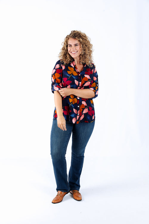 Bluse aus bedruckter Viskose mit Blumenmuster-Paprika-7