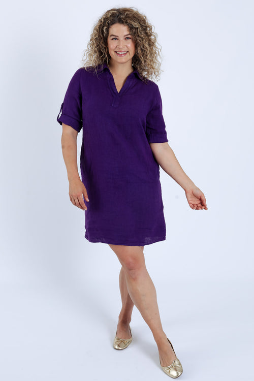 Einfarbiges Leinen-Tunika-Kleid-Paprika-7