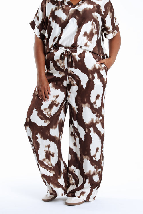 Weit geschnittene Hose aus Viskose mit Satin-Effekt und Animal-Print-Paprika-2