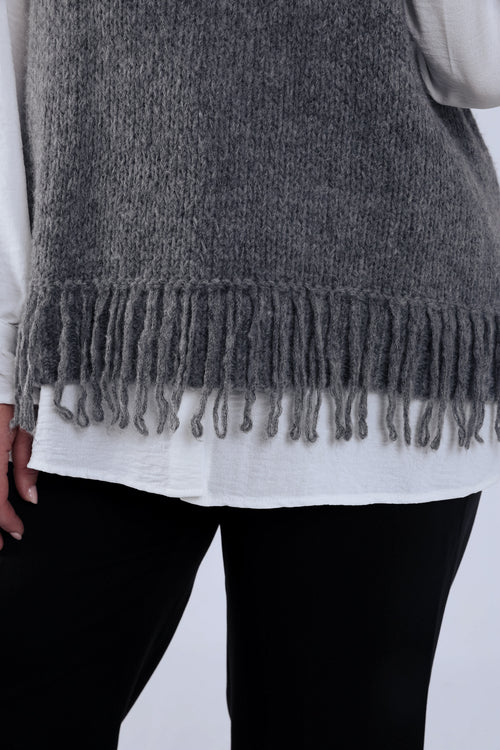 Ärmelloser einfarbiger Pullover mit Fransen-Paprika-4