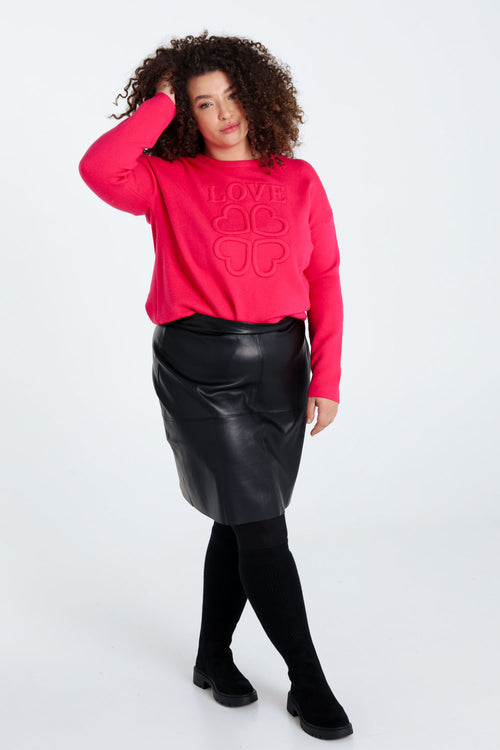 Unifarbener Pullover aus Viskose mit Reliefbuchstaben „LOVE“-Paprika-9