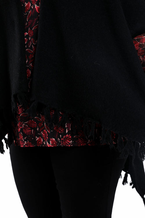 Einfarbiger Poncho mit Fransen-Paprika-2