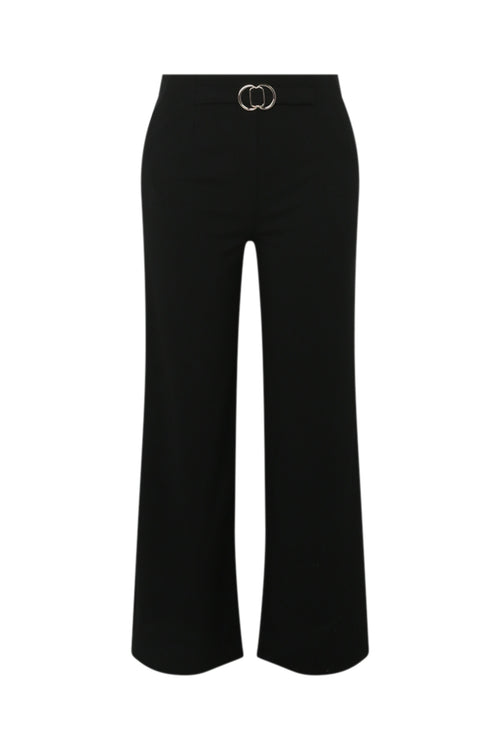 Unifarbene, gerade geschnittene Hose mit Halbgürtel und goldfarbener Schnalle-Paprika-10