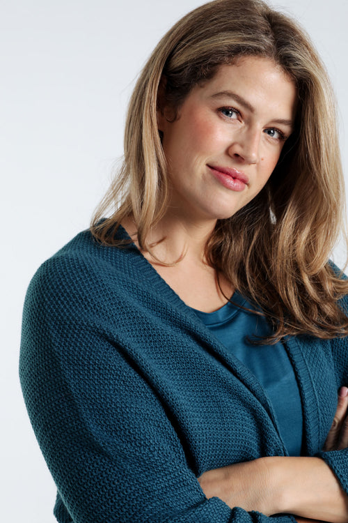 Langer unifarbener Cardigan aus Reiskorn-Paprika-4