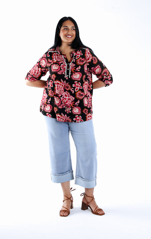 Blouse en coton et viscose imprimé cachemire-Paprika-6