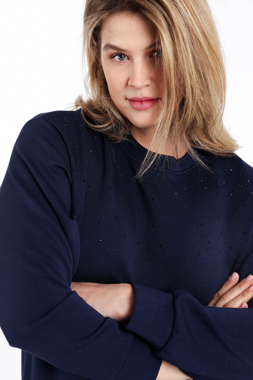 Unifarbiger Viskose-Sweatshirt mit Strasssteinen-Paprika-4