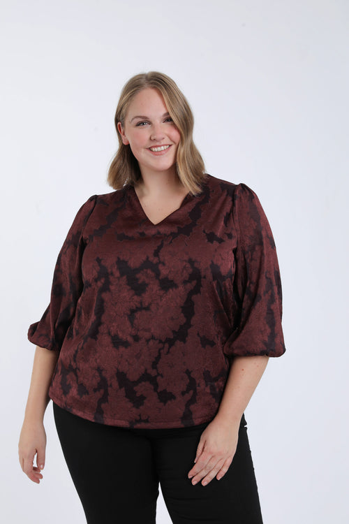 Blouse effet dentelle dessin floral-Paprika-1