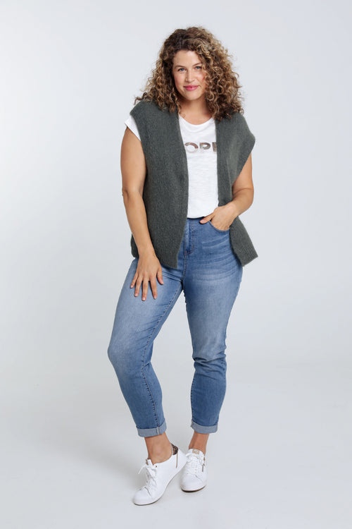 Unifarbene, ärmellose Strickjacke -Paprika-6