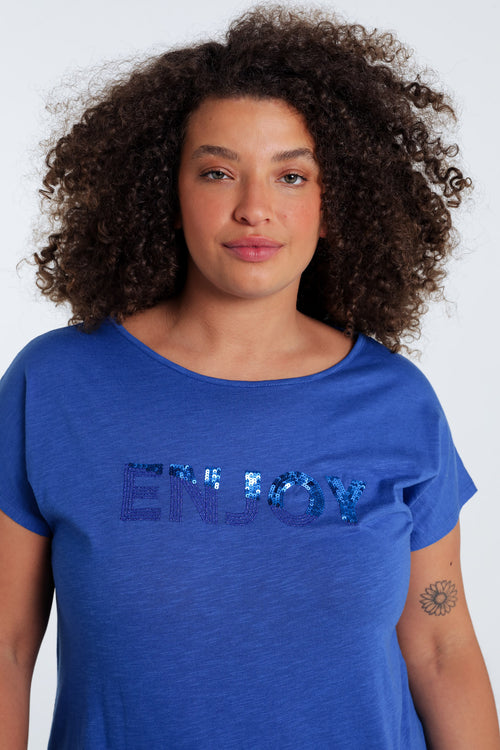Einfarbiges T-Shirt mit Enjoy-Stickerei und Pailletten-Paprika-4