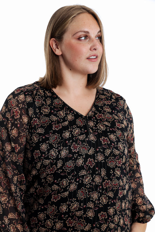 Bluse mit indischem Blumenmuster-Paprika-3