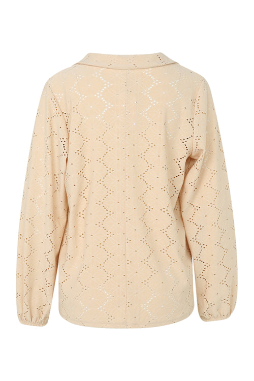 Unifarbenes T-Shirt mit durchbrochenen Blumen-Paprika-11